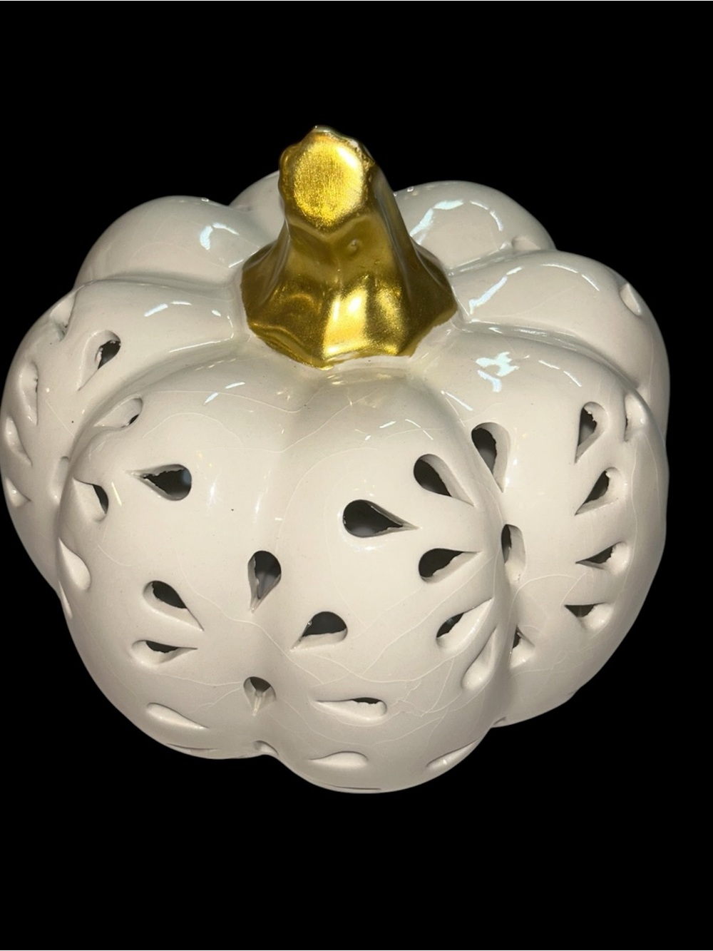 Carved / Pierced Ceramic Tabletop Pumpkin Décor.
